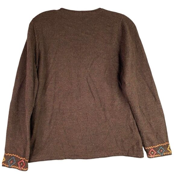 Vintage Open Front Cardigan Sweater Baby Alpaca Womens Size Medium Aztec Brown - Picture 3 of 7
